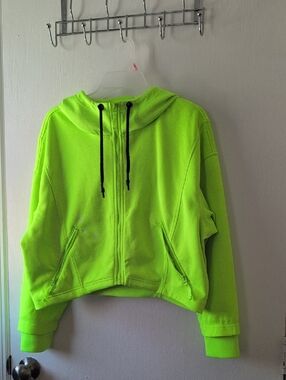 Zara Neon Green Cropped Zip-Up Hoodie